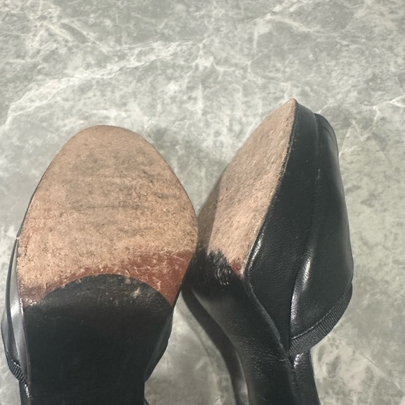 Stuart Weitzman Black Leather Peep-Toe Strappy Lace-Up Heels, Size 8B - Picture 8 of 9